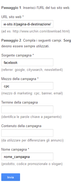 Strumento per vcreare URL google