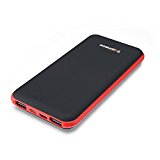 Caricabatterie Portabile 10000mAh 2 uscita (uscita tipo C 3A MAX / uscite USB totale 3.1A) USB Power Bank Per Apple iPhone,iPod,iPad Air e Mini, Samsung Galaxy, Note,Tab, HTC (Nero + Rosso P62)