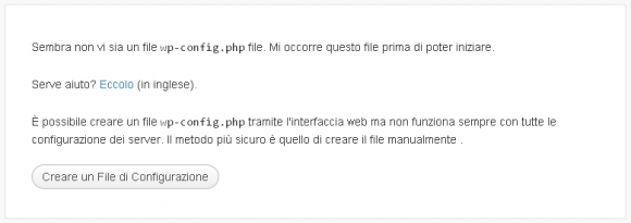 creare file configurazione wordpress installazione