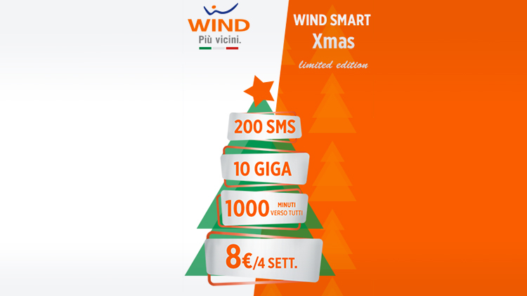 Wind Smart Xmas Limited Edition: l’offerta natalizia che offre 1000 minuti, 10 GB e 200 SMS a 8€
