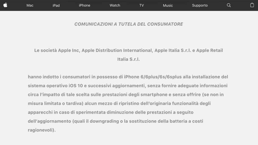 Obsolescenza programmata: Apple obbligata a pubblicare la sentenza AGCM sul proprio sito Italiano