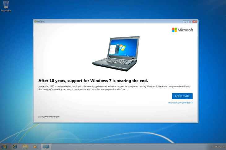Microsoft ricorda la fine del supporto gratuito per Windows 7