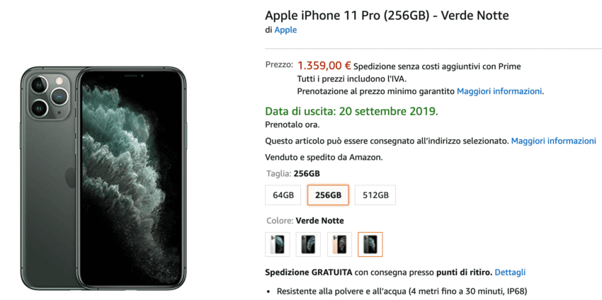Anche su Amazon è possibile preordinare i nuovi iPhone 11, iPhone 11 Pro ed iPhone 11 Pro Max