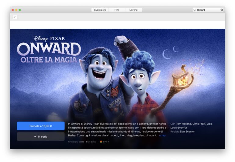 Cinema chiusi: Onward, il nuovo film Disney Pixar, si può prenotare su Apple TV