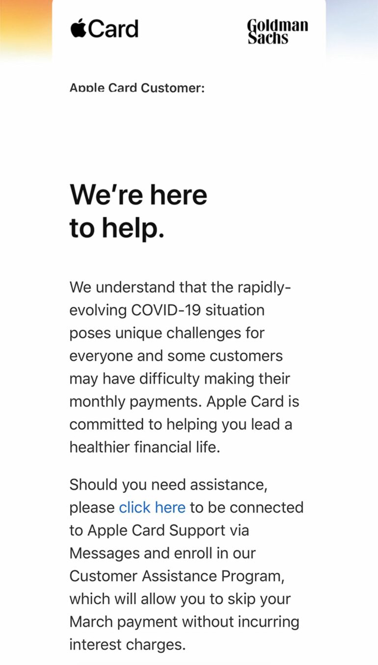 Apple consente ai clienti di Apple Card di saltare il pagamento di marzo