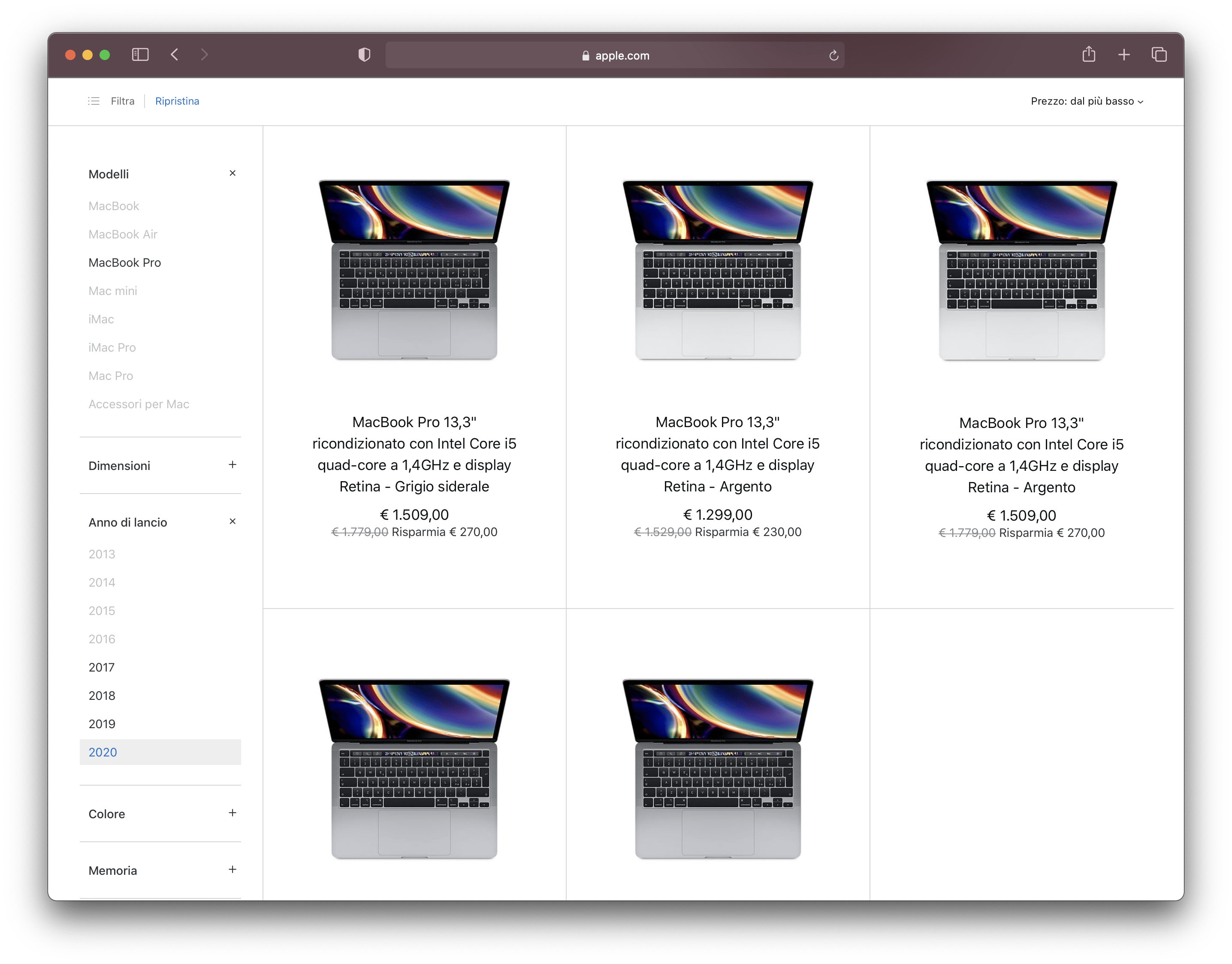Apple vende modelli di MacBook Pro da 13 pollici 2020 ricondizionati