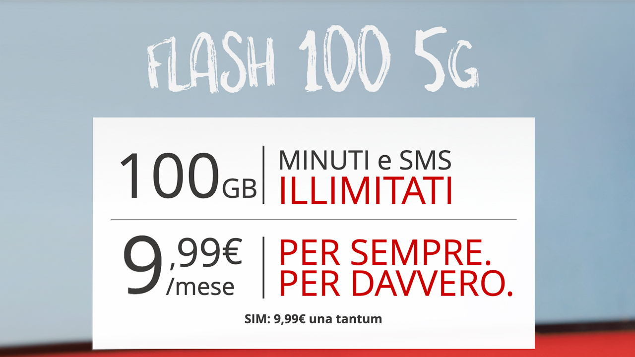 Iliad rilancia l’offerta Flash 100 5G con minuti ed SMS illimitati, 100GB in 5G a 9,99€ al mese