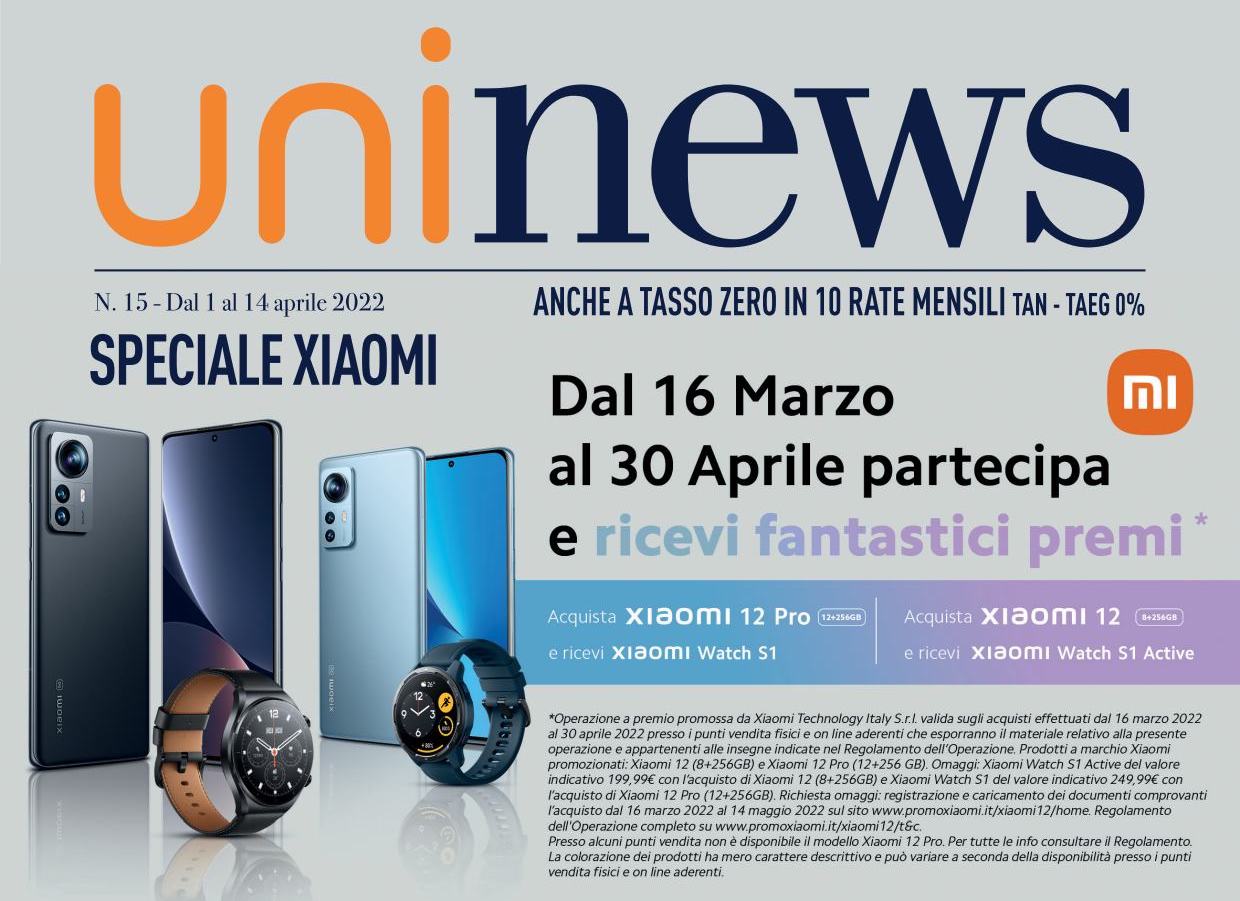 Volantino Unieuro Speciale Xiaomi Fan Festival: tutto il meglio tra Xiaomi 12 e Redmi Note 11